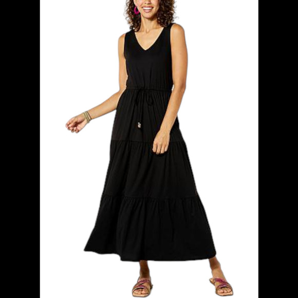 C Wonder by Christian Siriano Tiered Maxi Dress Black - Petite - Picture 1 of 2